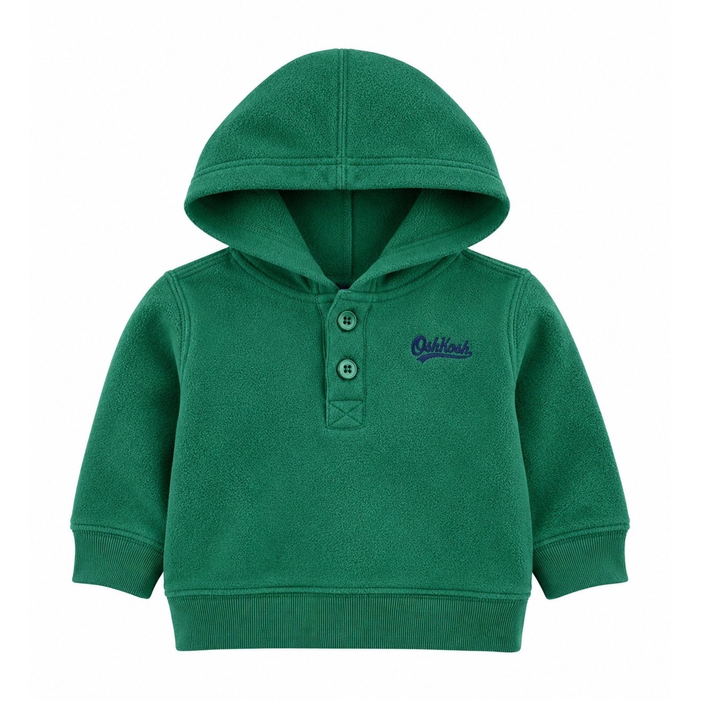 Osh Kosh Green Henley Pullover Hoodie Baby 6 Mo Fleece Sweatshirt Logo‎ cozy